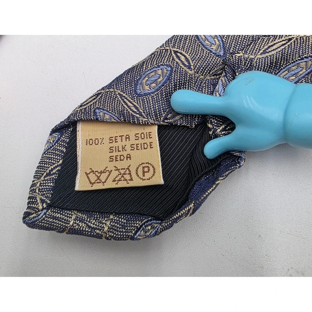 Villa Bolgheri Italia Blue Gold Geometric Silk Tie Made in Italy NWT